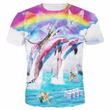 Men's 3D T-Shirt Leaping Rainbow Dolphin Cat