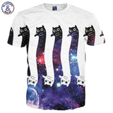 Men's Space Galaxy T-Shirt Short Sleeve Cat Cartoon