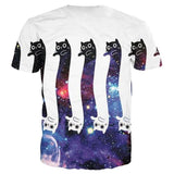 Men's Space Galaxy T-Shirt Short Sleeve Cat Cartoon